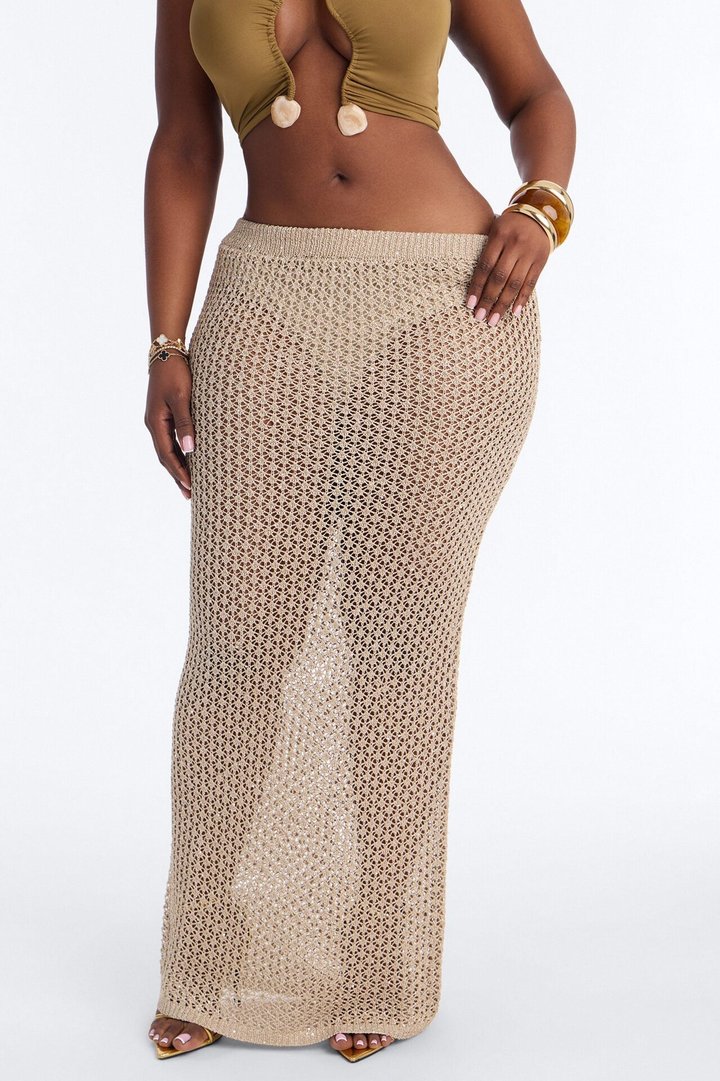 Makayla Mid Rise Crochet Maxi Skirt - Natural