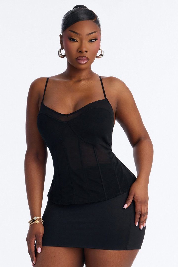 Kenny Sheer Power Mesh Sleeveless Top - Black