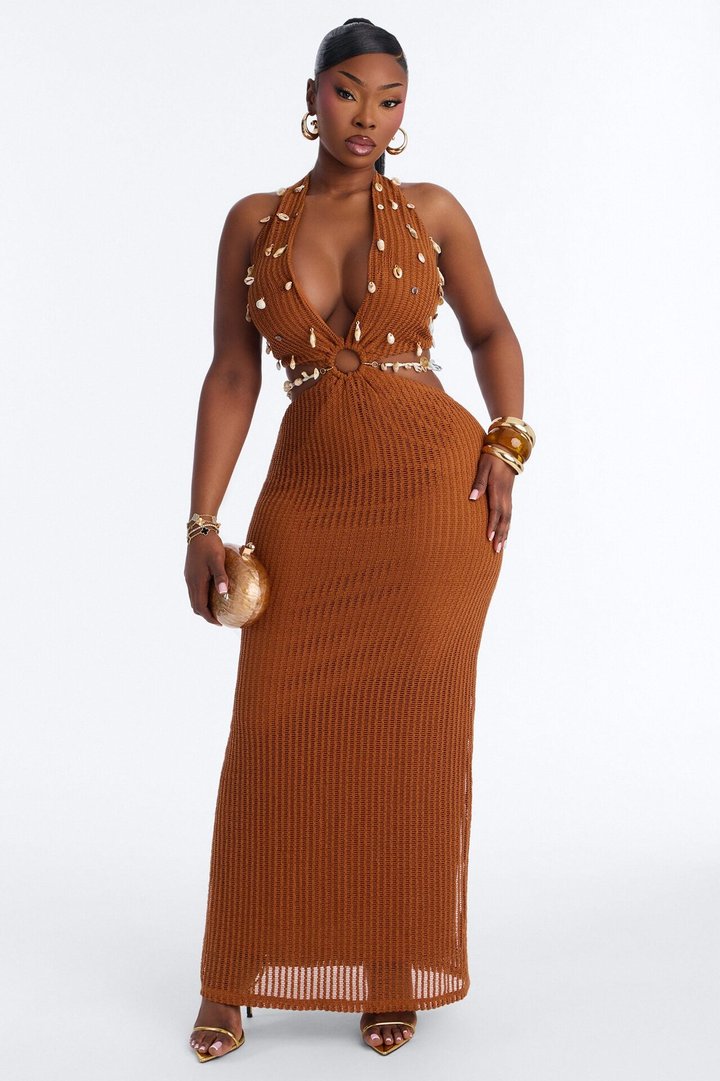 Dusk Till Dawn Crochet Maxi Dress - Rust