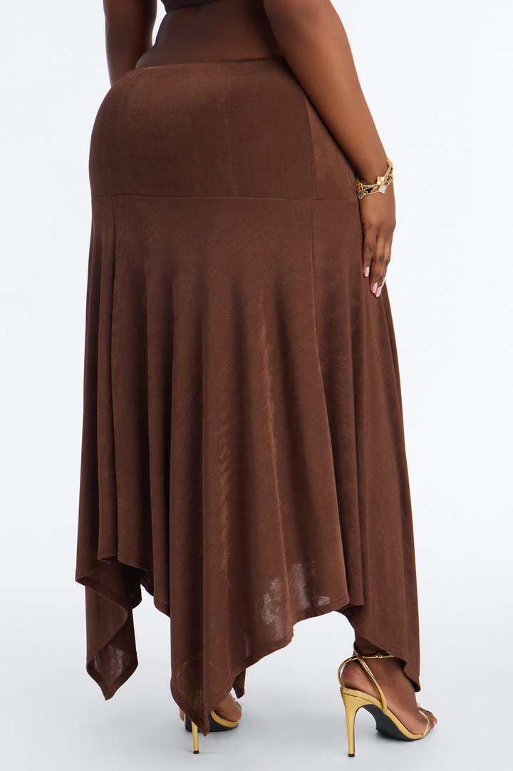 Alyssa Drop Waist Slinky Midi Skirt - Chocolate