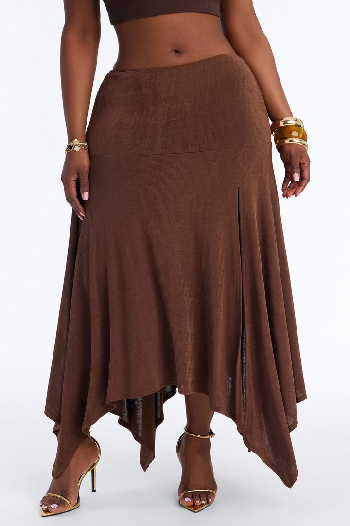 Alyssa Drop Waist Slinky Midi Skirt - Chocolate