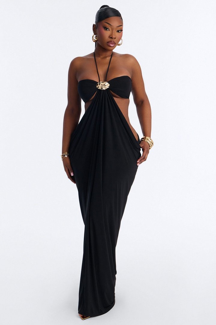 Talia Draped Maxi Dress - Black