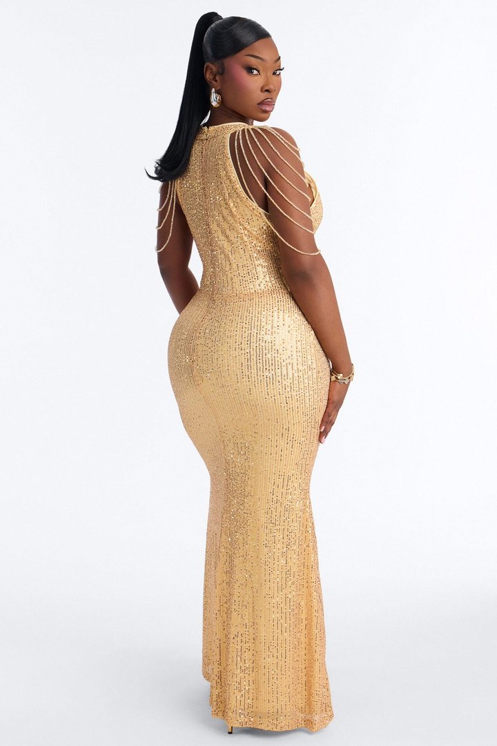 Diana Embellished Sequin Gown - Gold