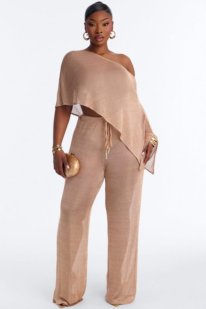 Melanie Metallic Knit 3 Piece Pant Set - Gold