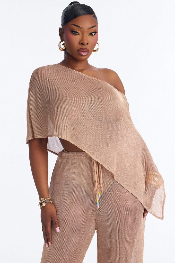 Melanie Metallic Knit 3 Piece Pant Set - Gold