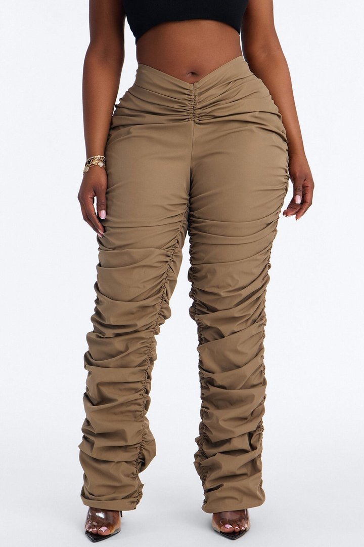 Lettie Mid Rise Ruched Skinny Pant - Taupe