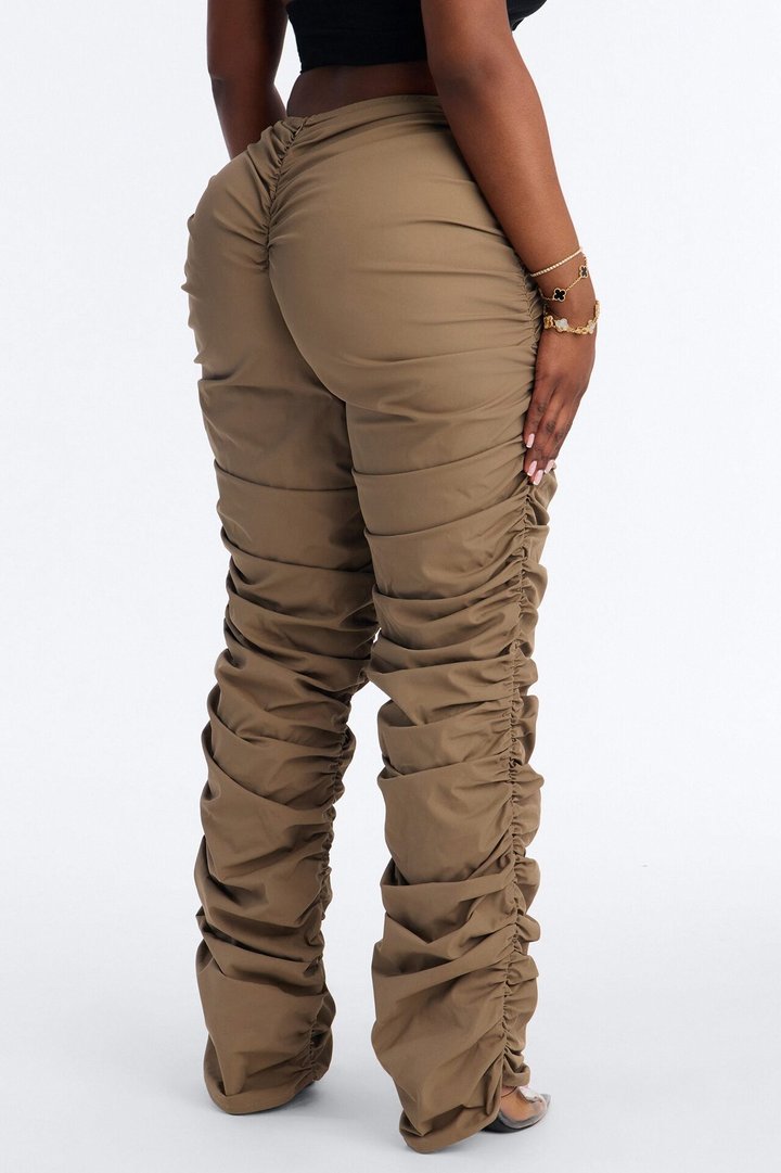 Lettie Mid Rise Ruched Skinny Pant - Taupe