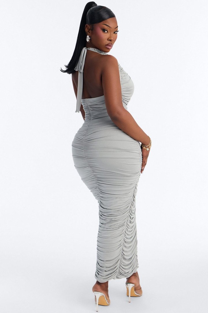 Star Studded Halter Maxi Dress - Grey
