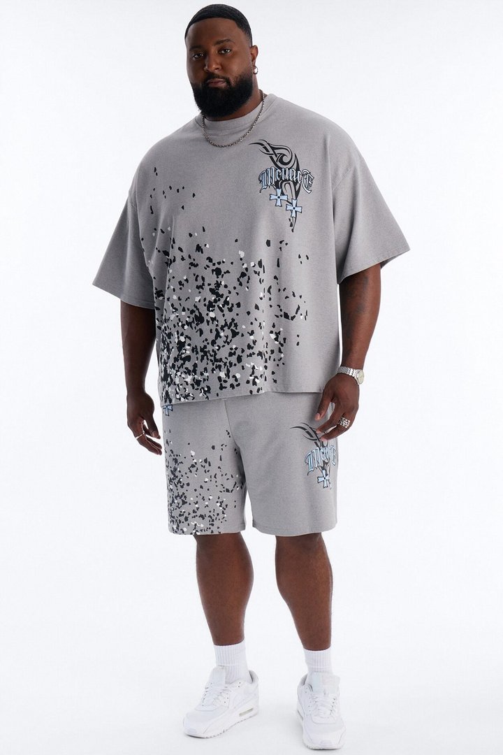 Menace Paint Splatter Embroidered Relaxed Sweatshort - Grey