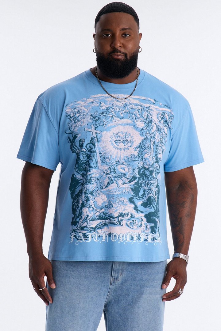 Sacred Blessing Oversized Short Sleeve Tee - Blue