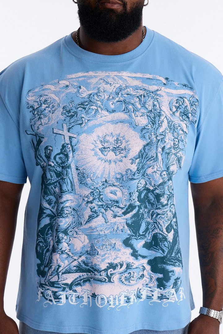 Sacred Blessing Oversized Short Sleeve Tee - Blue