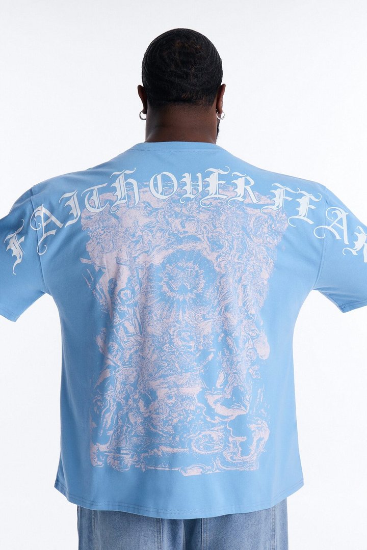 Sacred Blessing Oversized Short Sleeve Tee - Blue