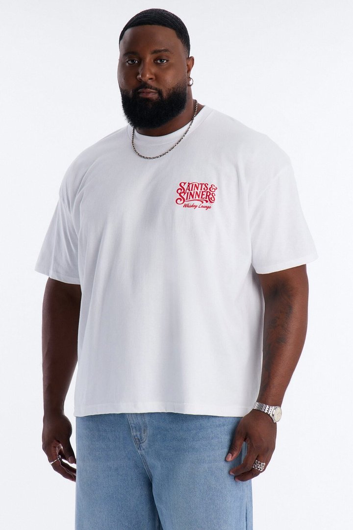 Saints & Sinners Whiskey Lounge Short Sleeve Tee - White