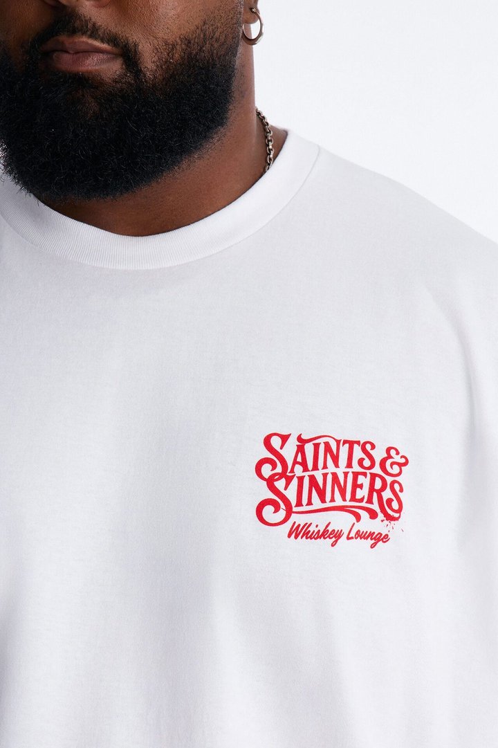 Saints & Sinners Whiskey Lounge Short Sleeve Tee - White