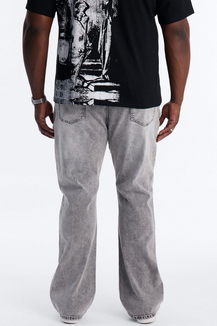 Stacked Skinny Slim Flare Acid Distressed Jeans - Grey