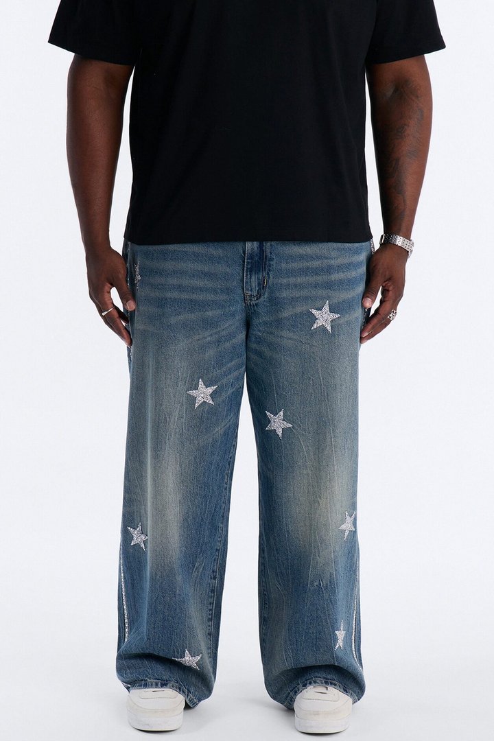 Baggy Cosmic Star Tux Jean - Medium Blue Wash