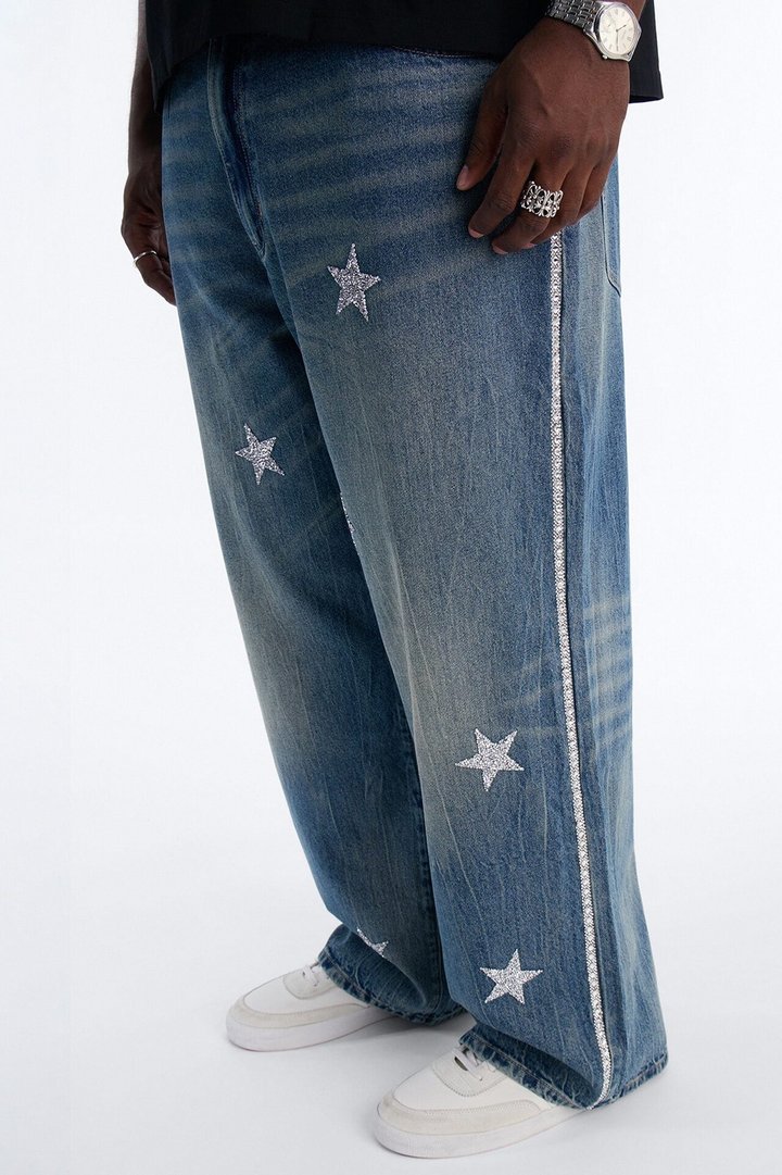 Baggy Cosmic Star Tux Jean - Medium Blue Wash