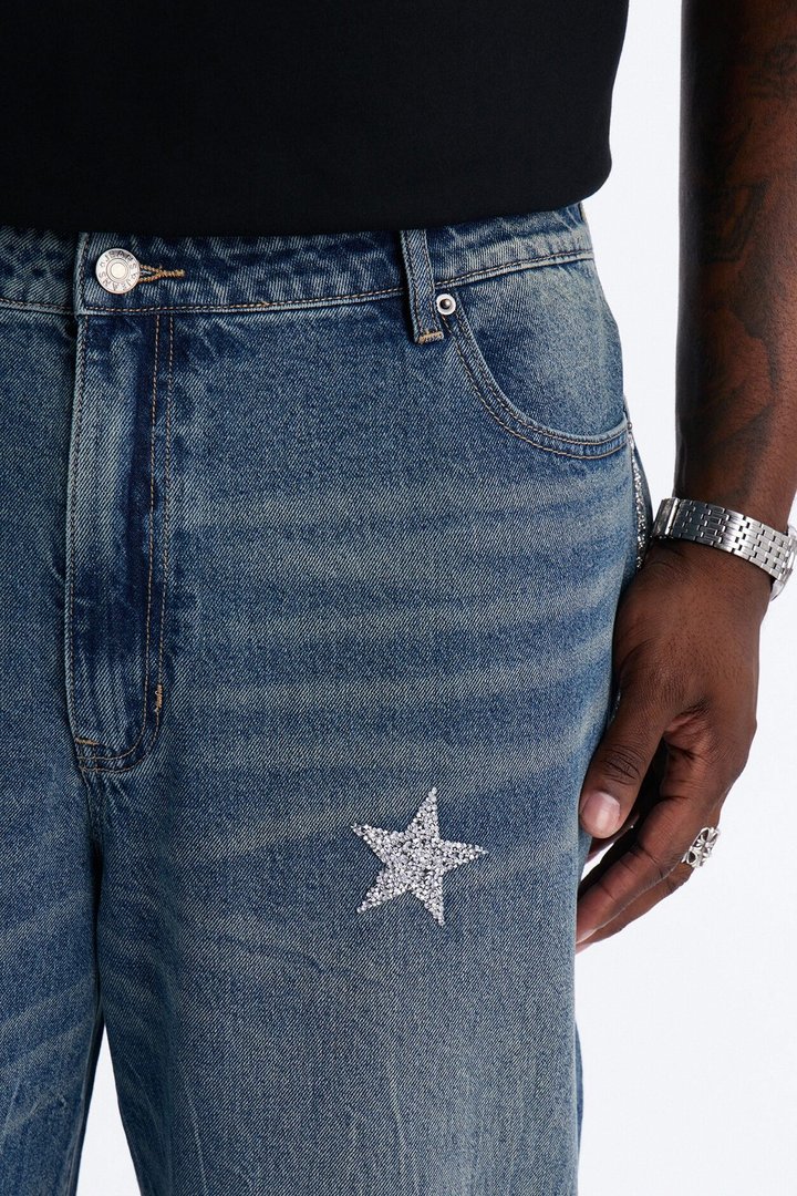Baggy Cosmic Star Tux Jean - Medium Blue Wash
