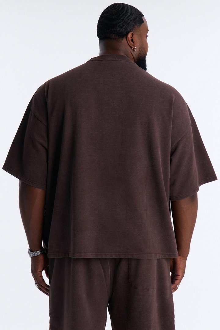 Heavenly Hustle Patch Oversized French Terry Tee - Brown