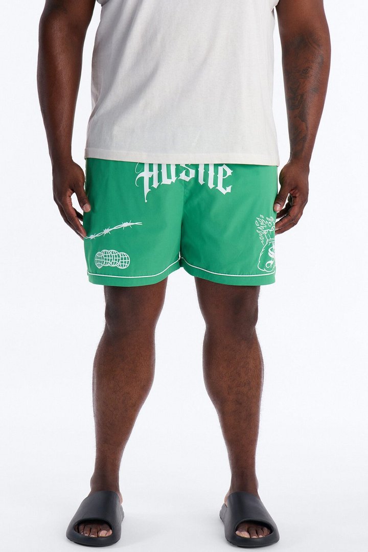 Hustle Shores Relaxed Swim Trunk 4″ - Green