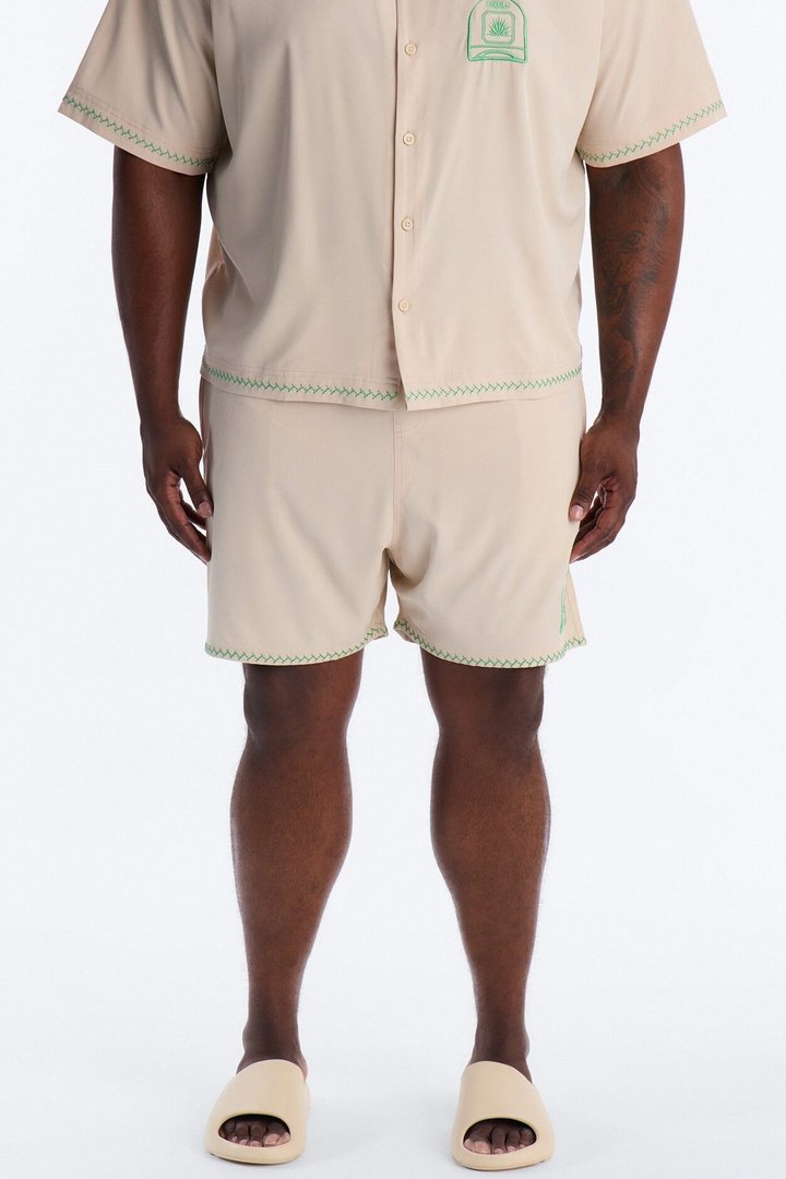 Agave Palm Embroidered Swim Trunk 7″ - Off White