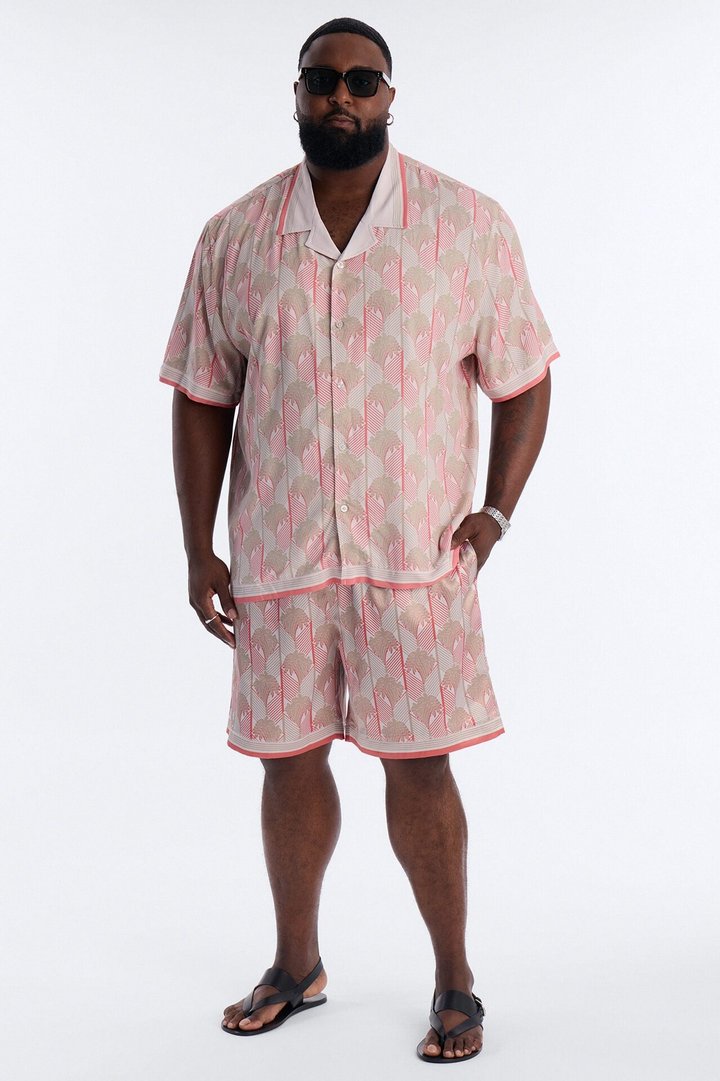 Crimson Palms Button Up Shirt - Red