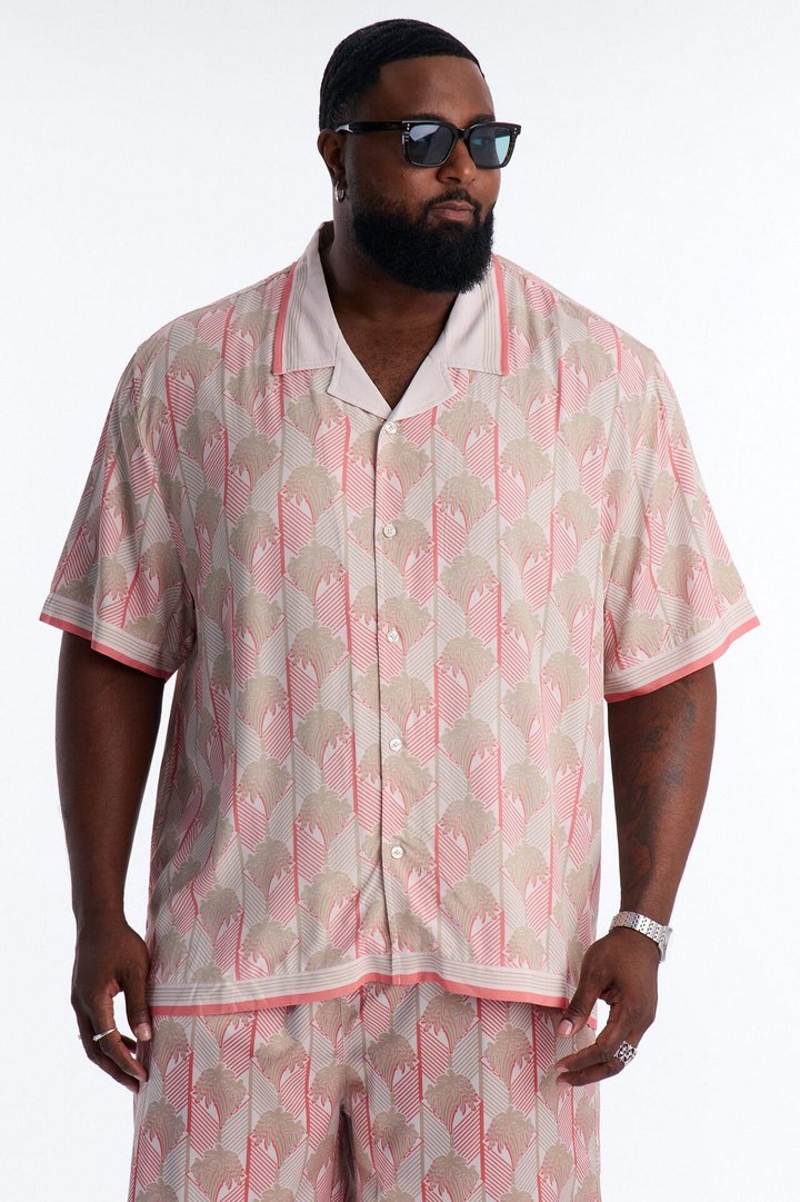 Crimson Palms Button Up Shirt - Red