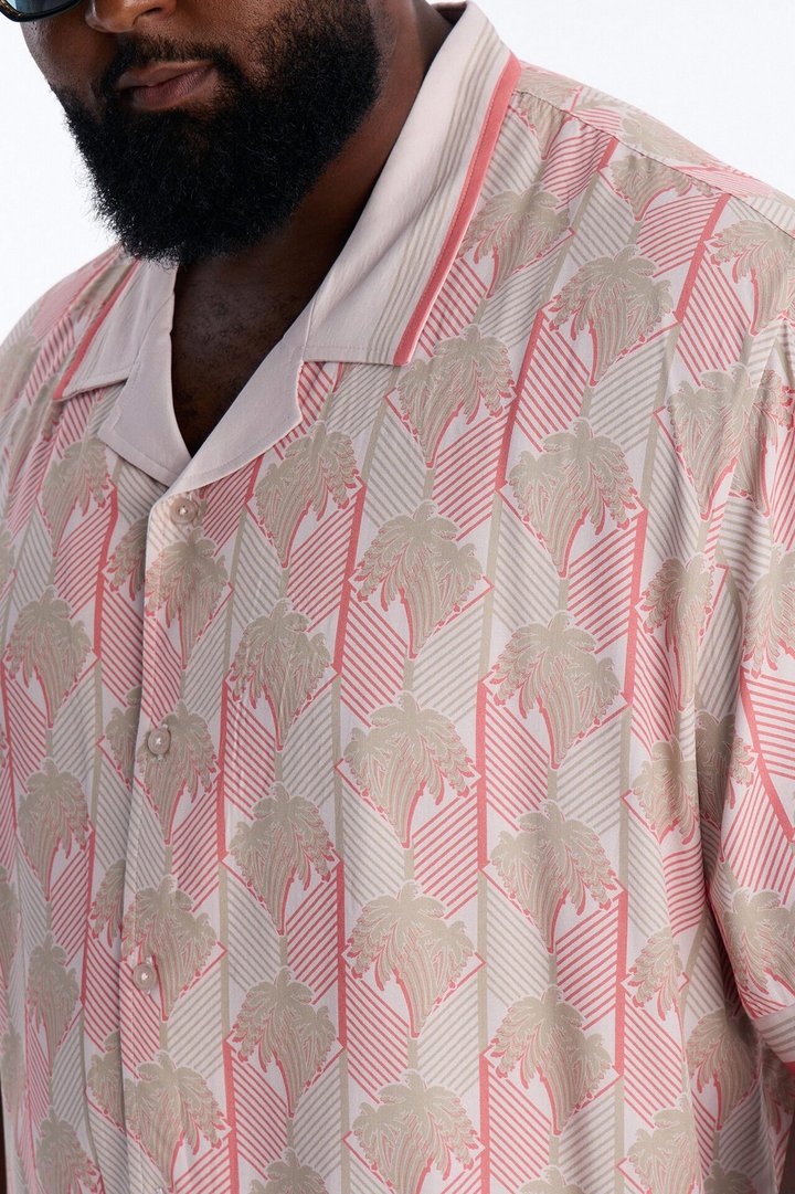 Crimson Palms Button Up Shirt - Red