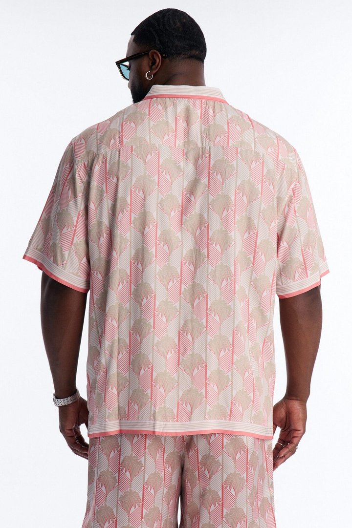 Crimson Palms Button Up Shirt - Red