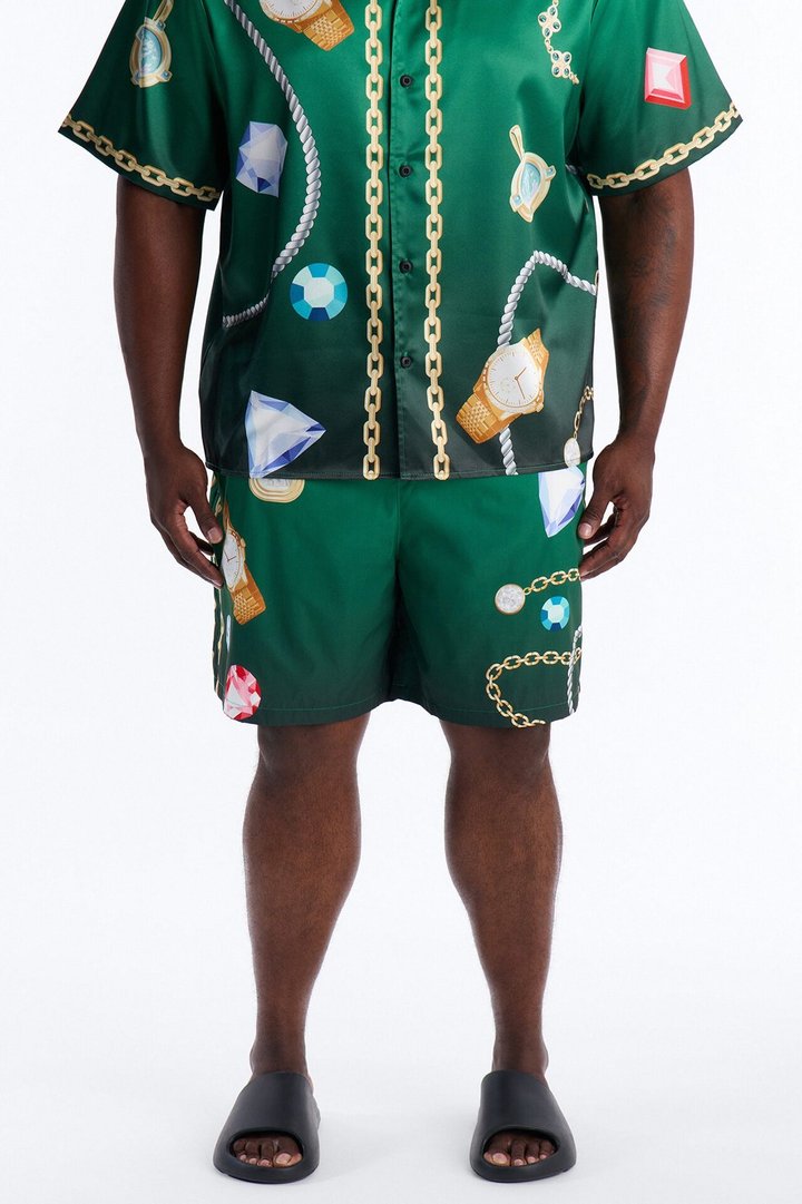 Imperial Luxe Jewel Printed Swim Trunk 7″ - Green/combo