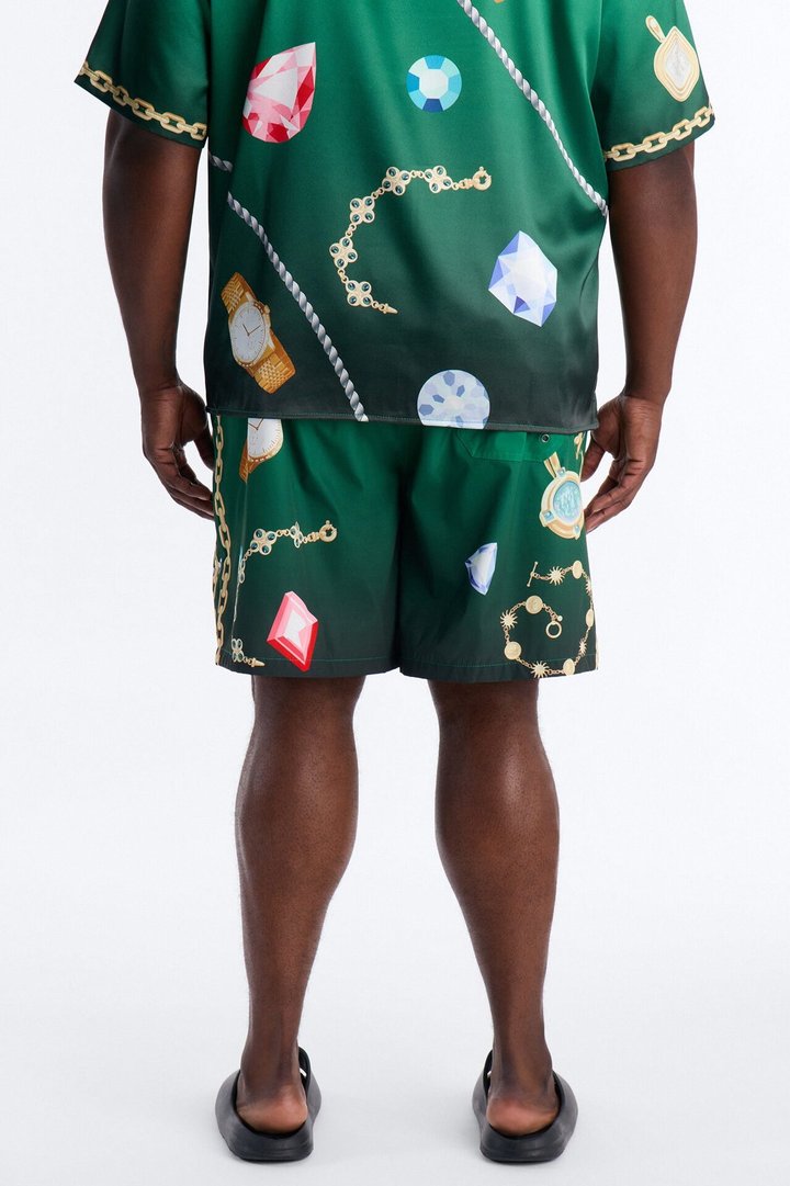 Imperial Luxe Jewel Printed Swim Trunk 7″ - Green/combo