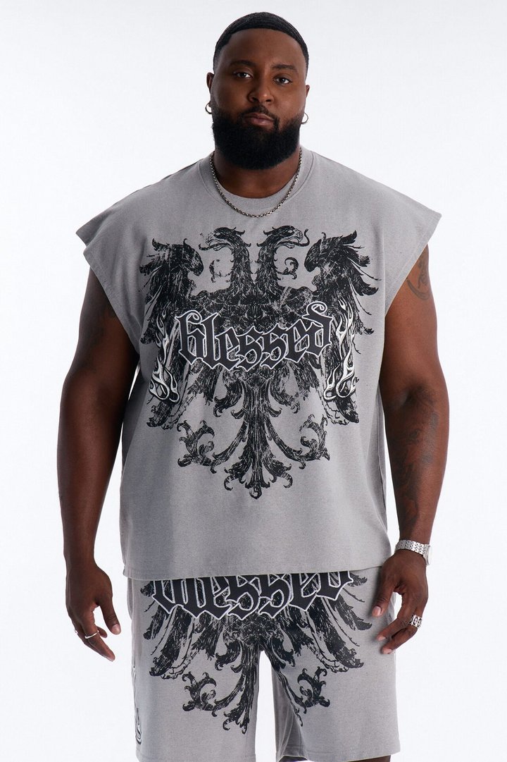 Blessed Redemption Patch French Terry Muscle Tee - Grey