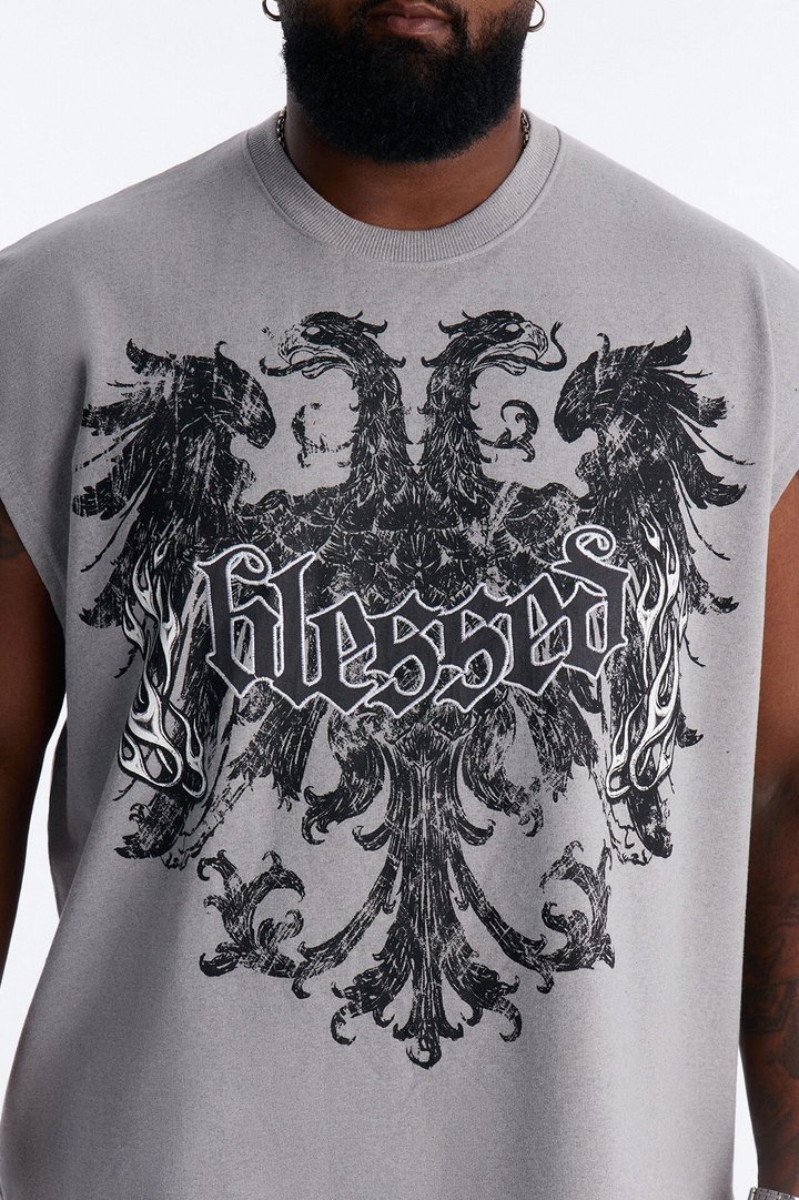 Blessed Redemption Patch French Terry Muscle Tee - Grey