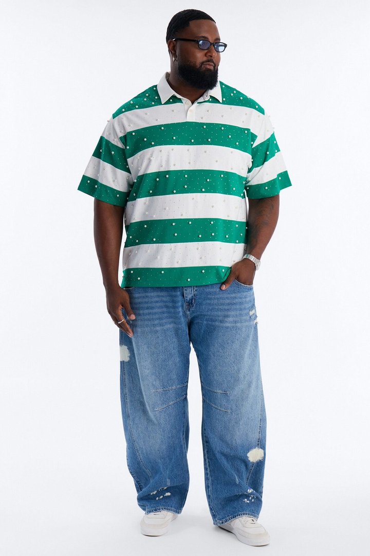 Relaxed Marginalia Pearl Stripe Polo - Green/combo