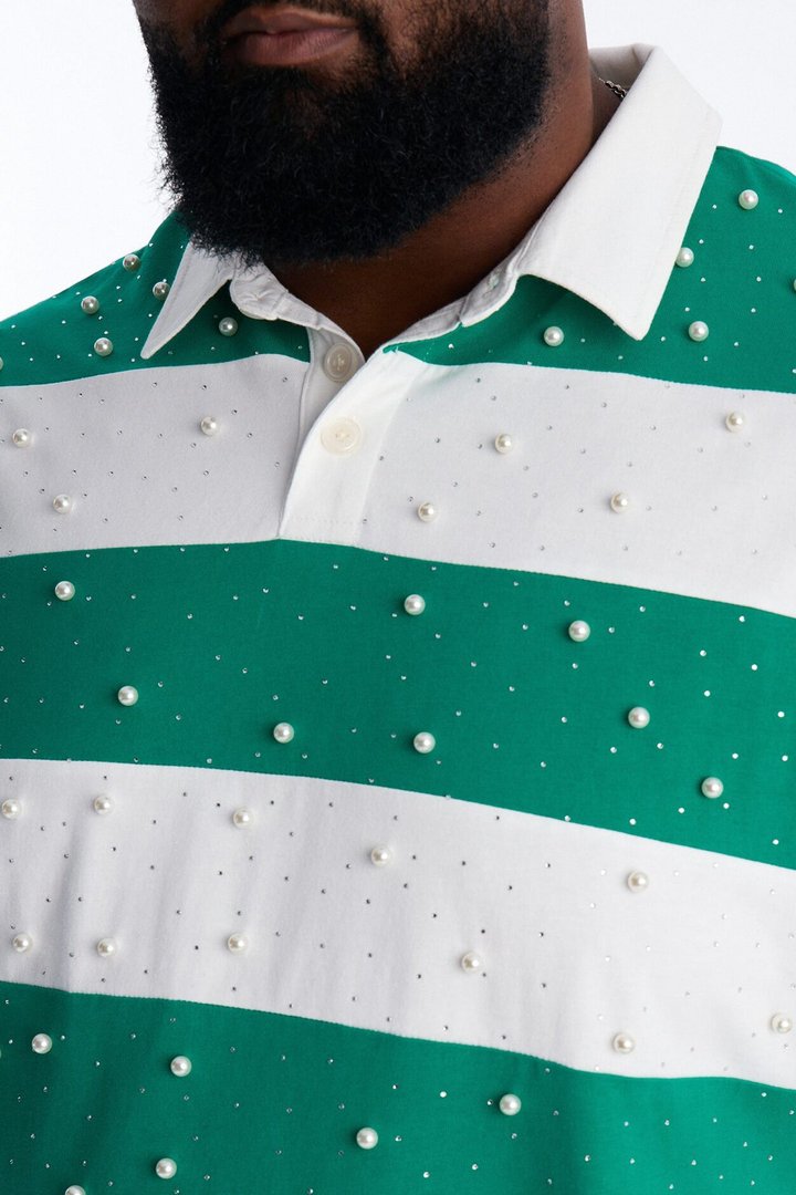 Relaxed Marginalia Pearl Stripe Polo - Green/combo