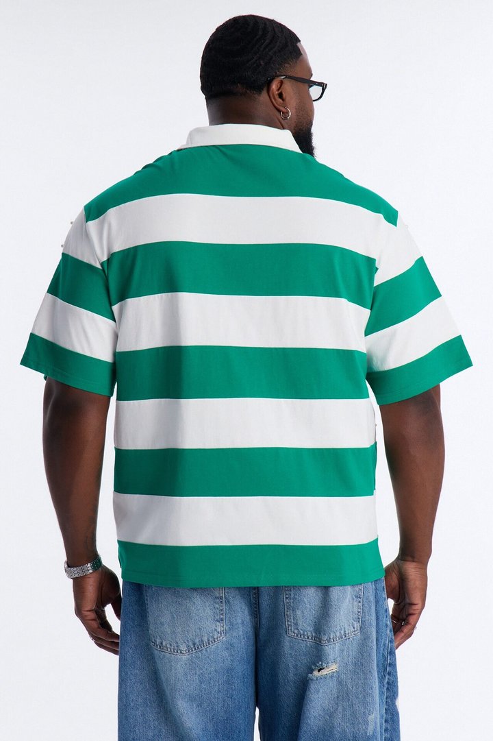 Relaxed Marginalia Pearl Stripe Polo - Green/combo