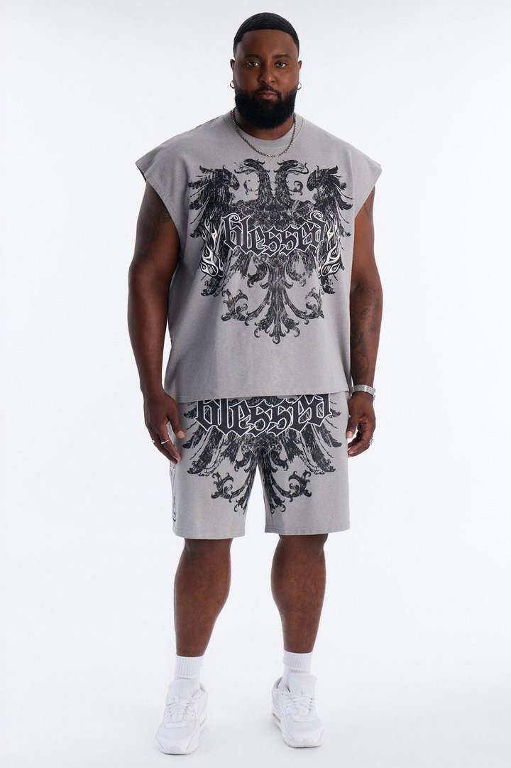 Blessed Redemption Patch Relaxed Sweatshort - Grey