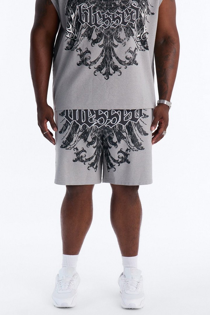 Blessed Redemption Patch Relaxed Sweatshort - Grey