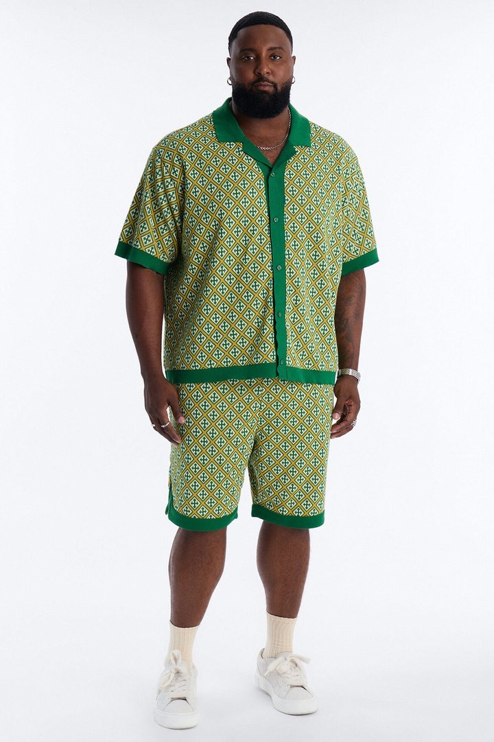 Tunis Medina Jacquard Button Up Shirt - Green