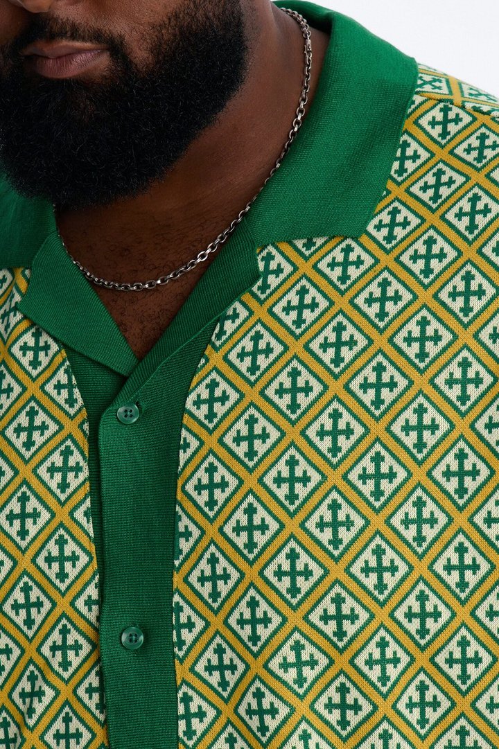 Tunis Medina Jacquard Button Up Shirt - Green