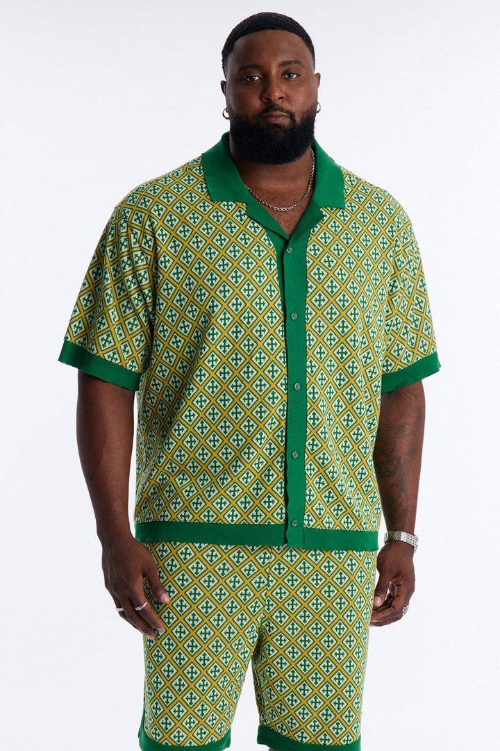 Tunis Medina Jacquard Button Up Shirt - Green