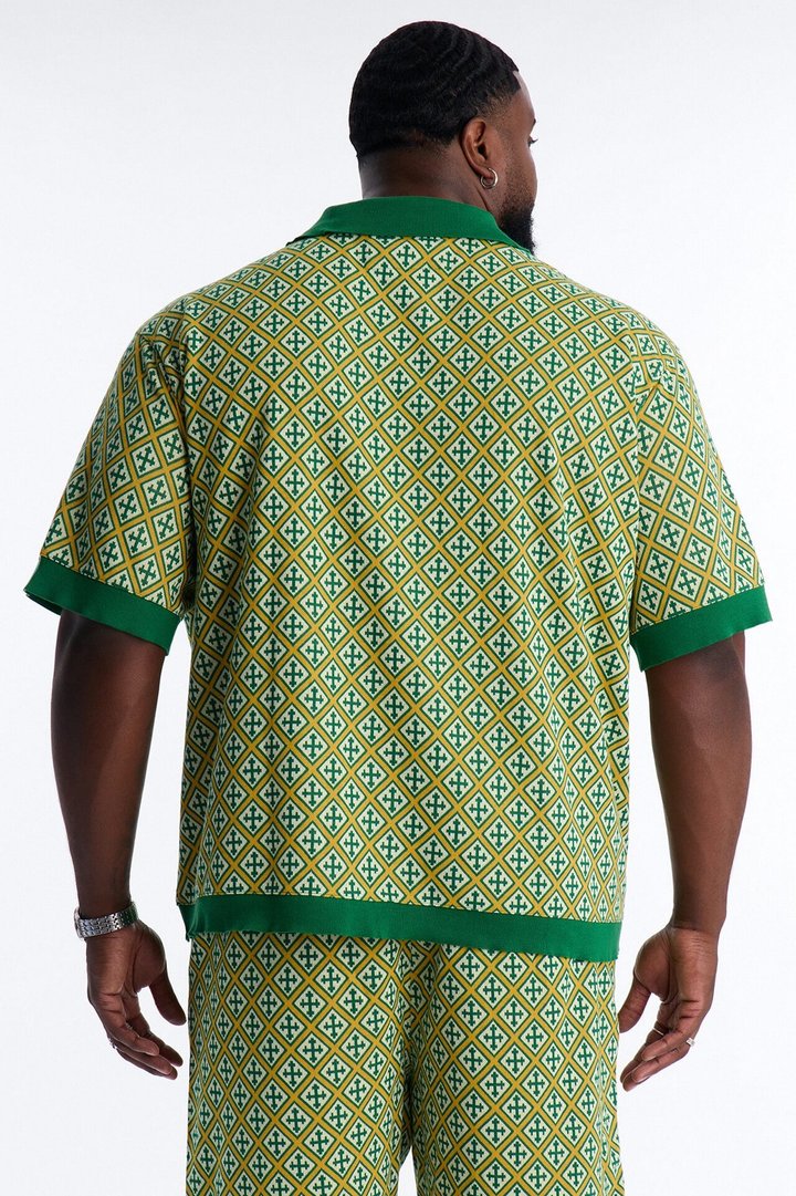 Tunis Medina Jacquard Button Up Shirt - Green