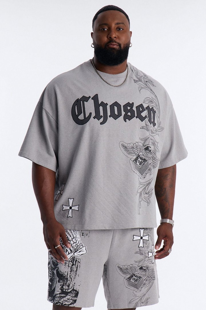 Chosen One Patch Oversized French Terry Tee - Grey