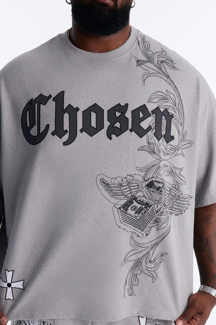 Chosen One Patch Oversized French Terry Tee - Grey