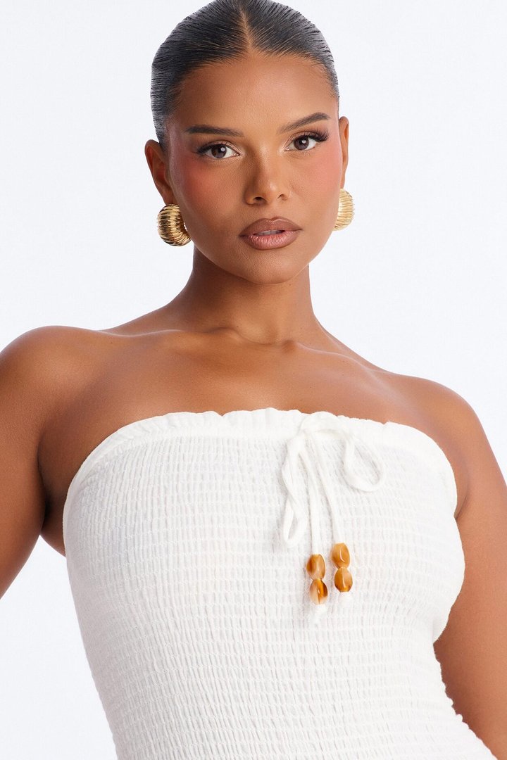 Kellie Smocked Drop Waist Maxi Dress - White