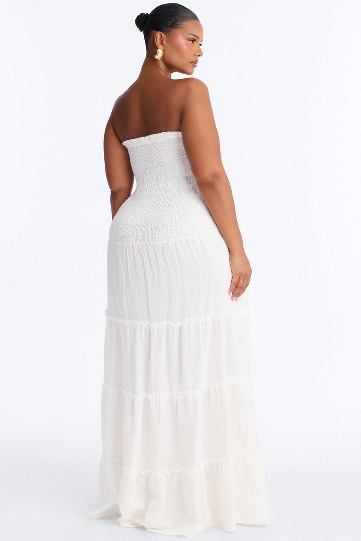 Kellie Smocked Drop Waist Maxi Dress - White