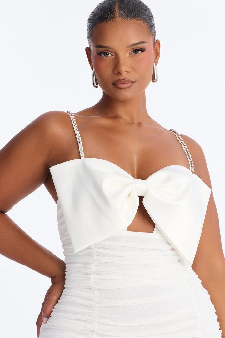 Bordeaux Mesh Midi Dress - White