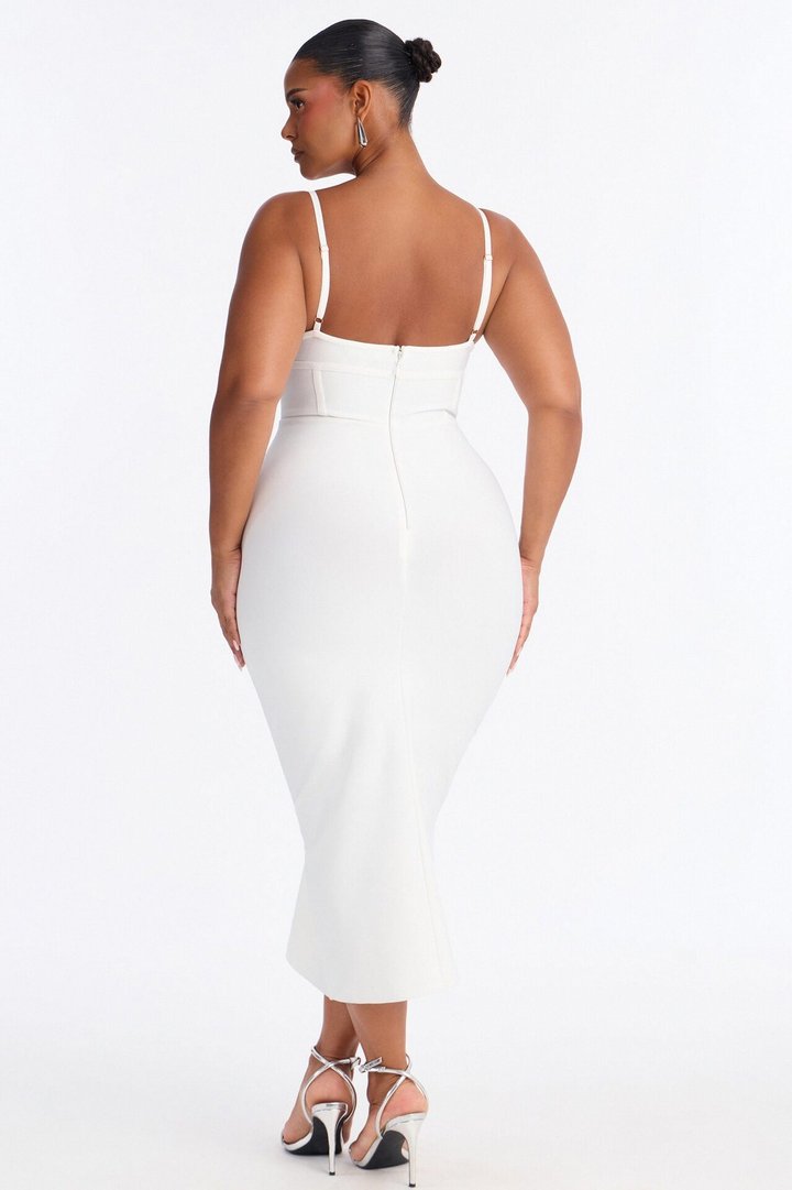 Jasmine Corset Embellished Bandage Midi Dress - White