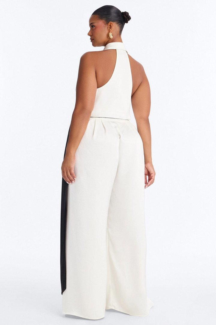 Brea Wide Leg Waist Scarf Jumpsuit - Ivory