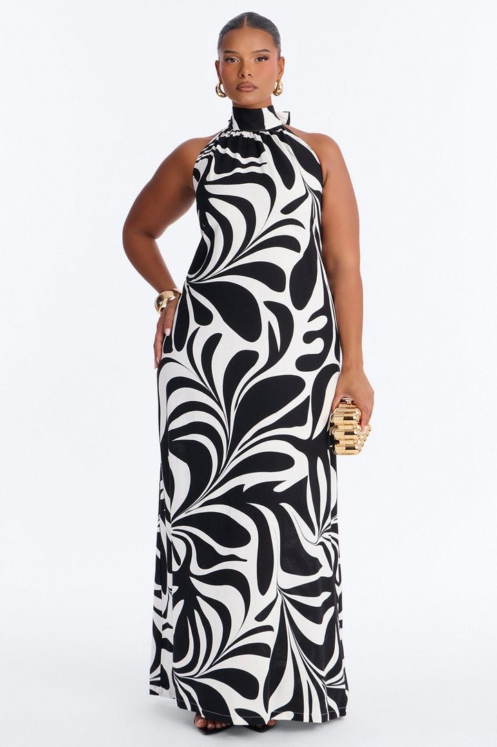 Jazlyn Printed Linen Maxi Dress - Black/combo